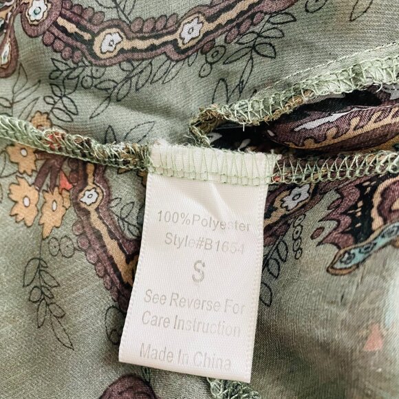 Blue Bird Women's See Through Floral Green Brown Top Size Small S Batwing Sleeve - Picture 6 of 8